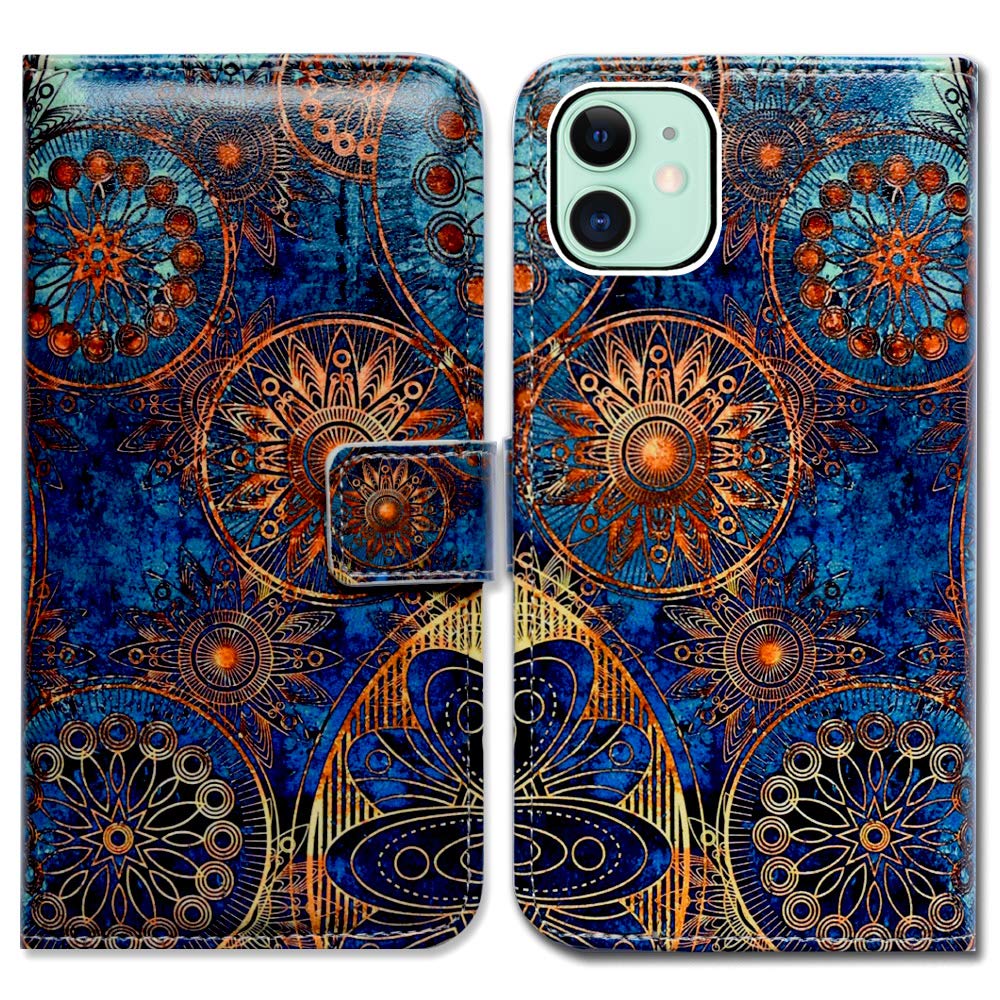 iPhone 11 Flip Wallet Case with Card Slot & Kickstand - Premium Leather Mandala Design in Vibrant Colors | Perfect for Daily Use, Travel & Hands-Free Viewing
