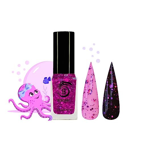 Hexa Holo Chunky Poisonous Octopus Nail Polish - BNP 219 Glitter Nail Polish for Women, Long Lasting Metallic Nail Art with Chunky Glitter, Perfect for Halloween, Cosplay and Party Nail Designs