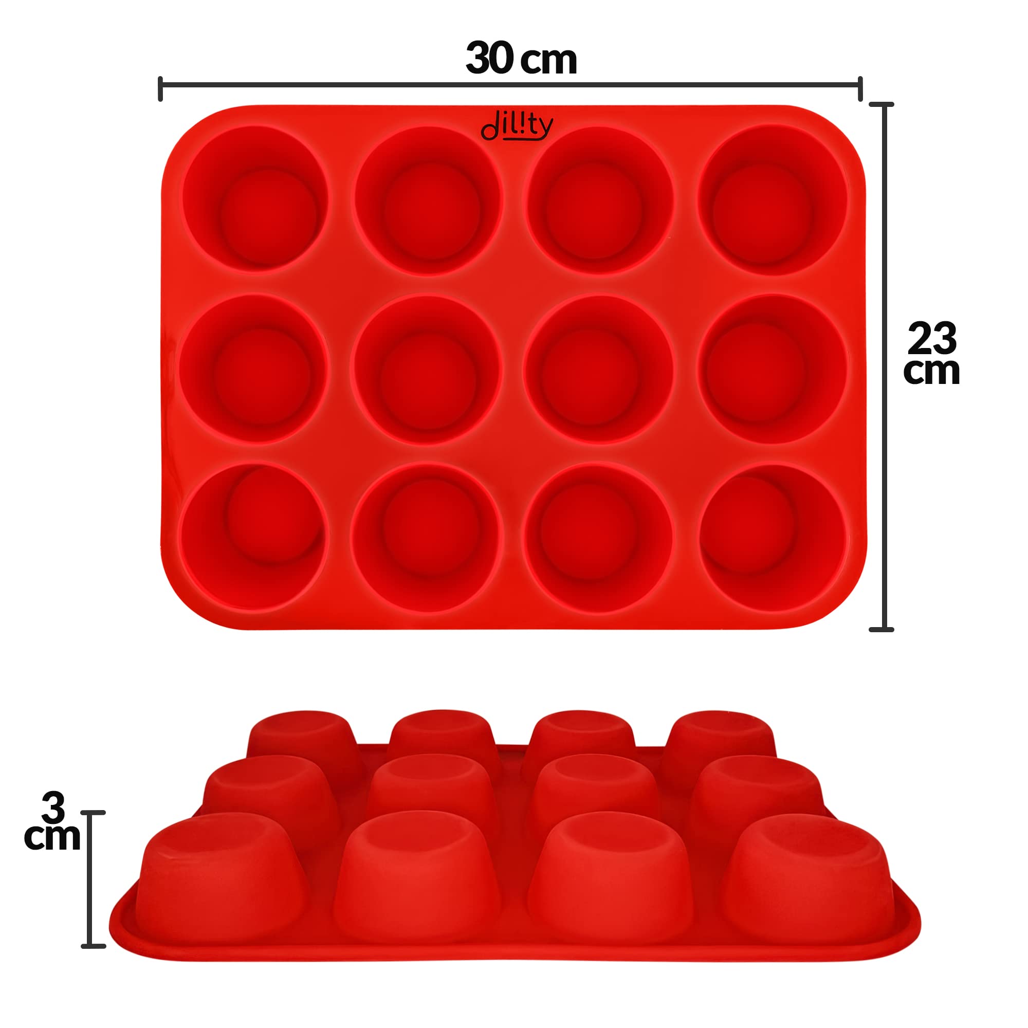 12-Cup Silicone Muffin Pan - Non-Stick Baking Tray for Muffins, Cupcakes & Yorkshire Puddings - Reusable Silicone Cake Mold - Perfect for Home Baking, Parties & Holiday Desserts