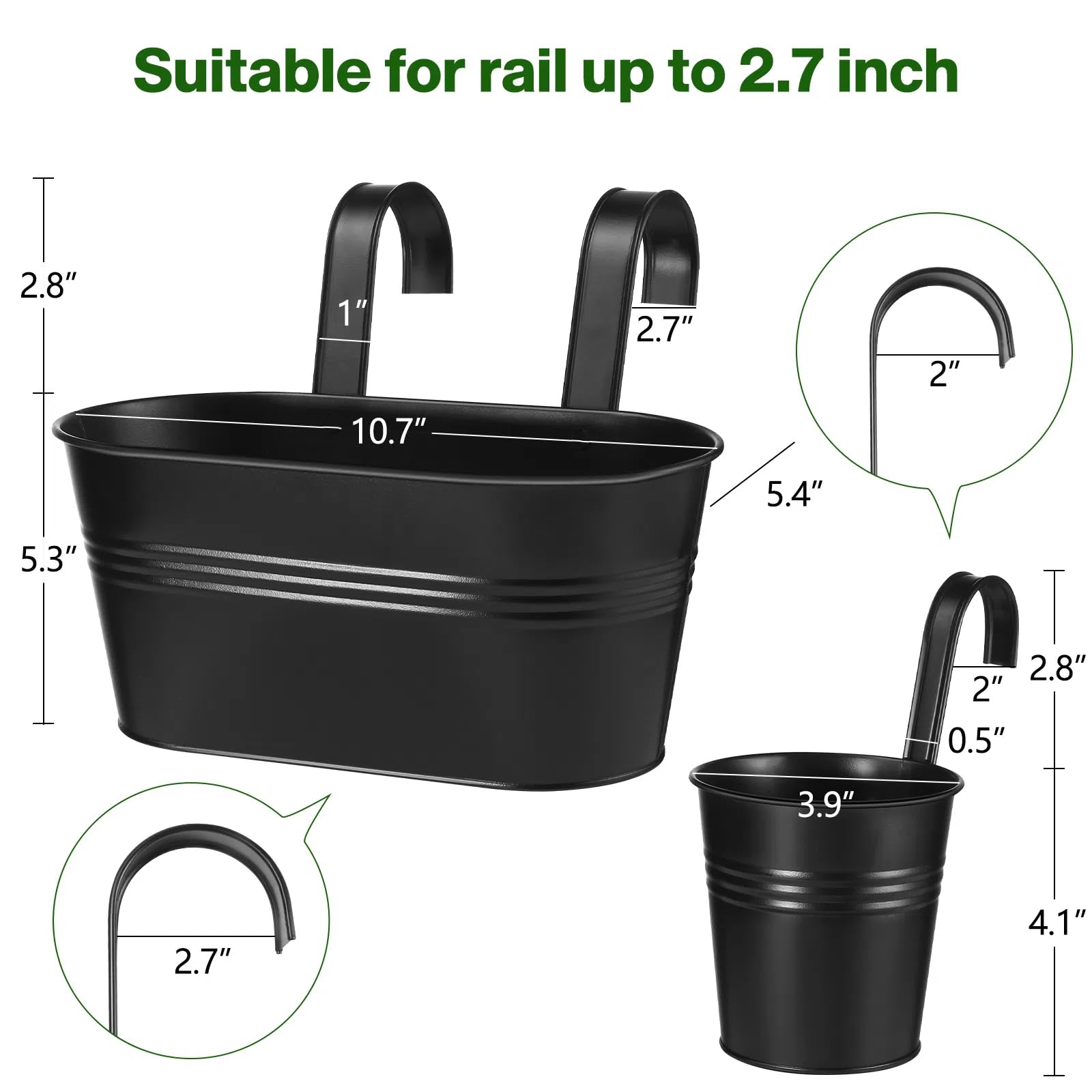 Outdoor Hanging Planters for Balcony Railing - Deck Railing Planter Boxes, Window Boxes & Fence Planters - Flower Pots & Herb Garden Planters (10 Pack, Matte Black) - Perfect for Small Space Gardening, Patio Decor & Urban Balcony Greenery