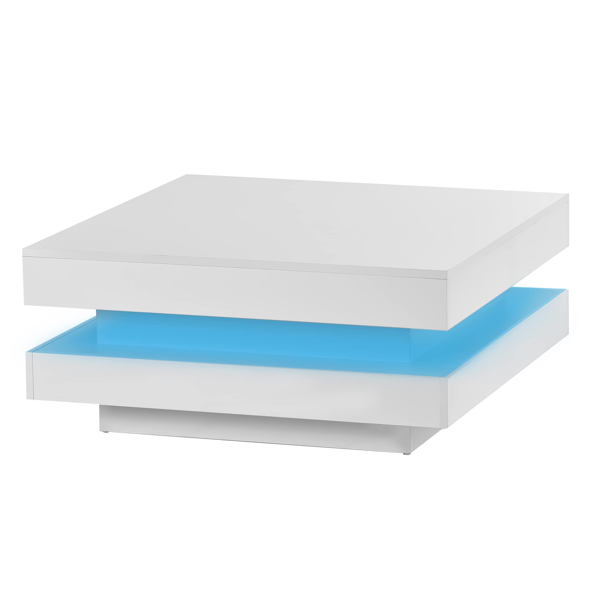Modern 2-Tier Square Coffee Table with LED Lighting - High Glossy White LED Center Table for Living Room - Perfect for Small Spaces, Home Decor & Entertaining Guests