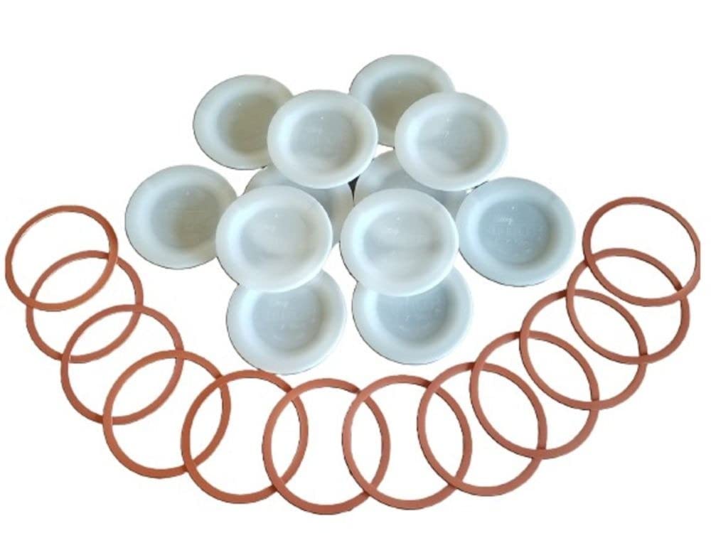 Authentic Tattler E-Z Seal Reusable Canning Lids - 100 Bulk Regular Mouth Lids & 100 Rubber Rings (White) - Made in USA - Perfect for Home Canning, Food Preservation & Mason Jars