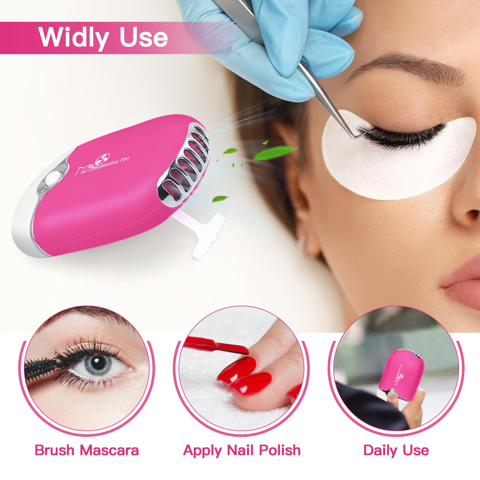 Rechargeable USB-C Mini Lash Fan for Eyelash Extensions - Portable Handheld Air Cooling Blower with Built-in Sponge for Professional & Home Use (Red) | Perfect for Salon, DIY Lash Artists & Travel