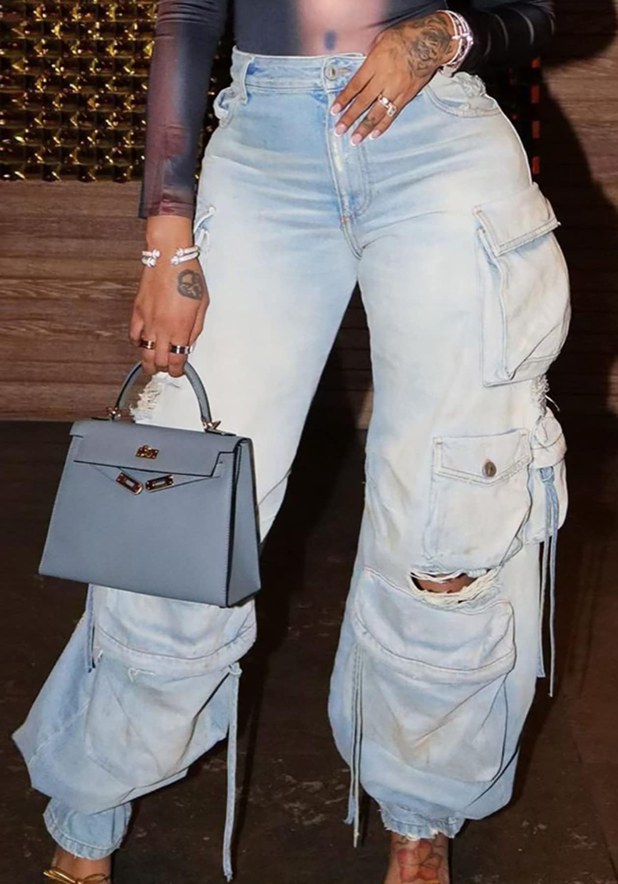 AYGJKIE Women's Cargo Pants - Y2K High Waist Baggy Jeans with Flap Pockets | Loose Fit Denim Streetwear Pants for Casual Outfits & Urban Fashion