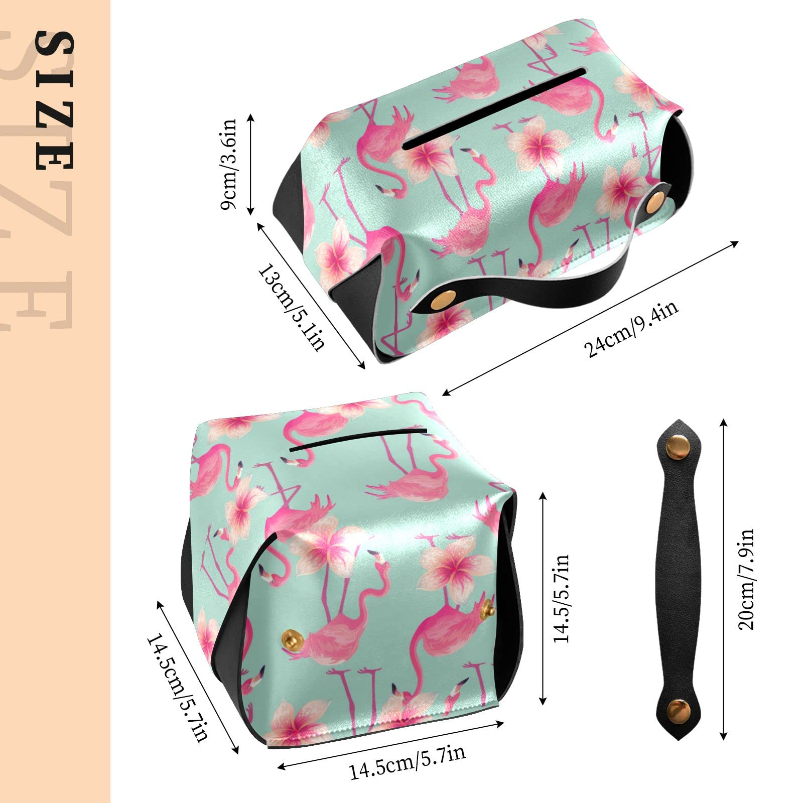 Floral Flamingo PU Leather Tissue Box Cover - Rectangular Decorative Tissue Holder with Handle for Dresser, Bathroom, Living Room & Bedroom Decor | Perfect for Home, Office & Gift Giving