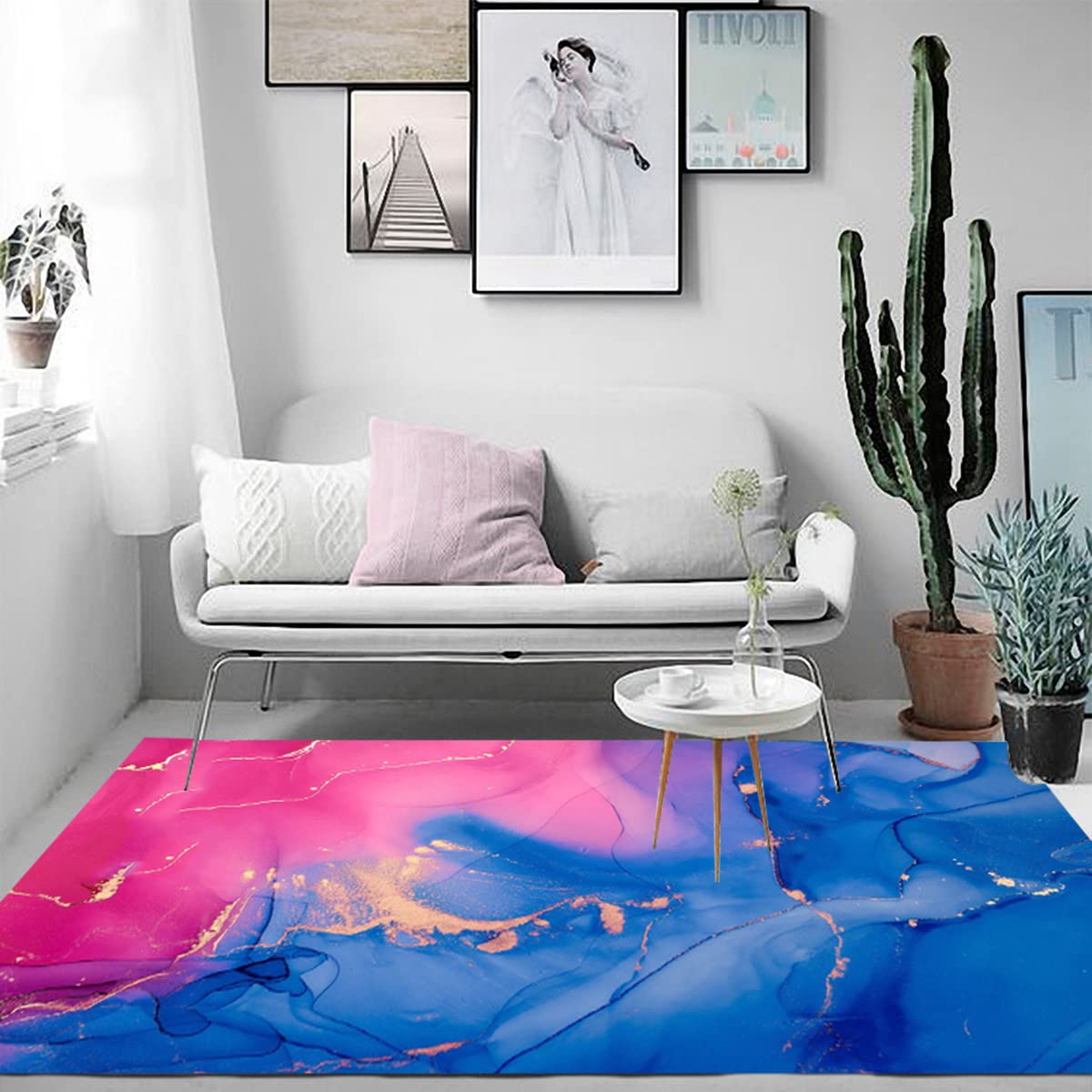 Modern Abstract Area Rugs 5x8 - Coastal Aesthetic Marble Pattern Washable Soft Carpet | Non-Slip Boho Chic Rug for Girls Bedroom, Living Room, Dining Room & Kitchen Runner | Perfect for Home Decor, Laundry Room & Dorm Style