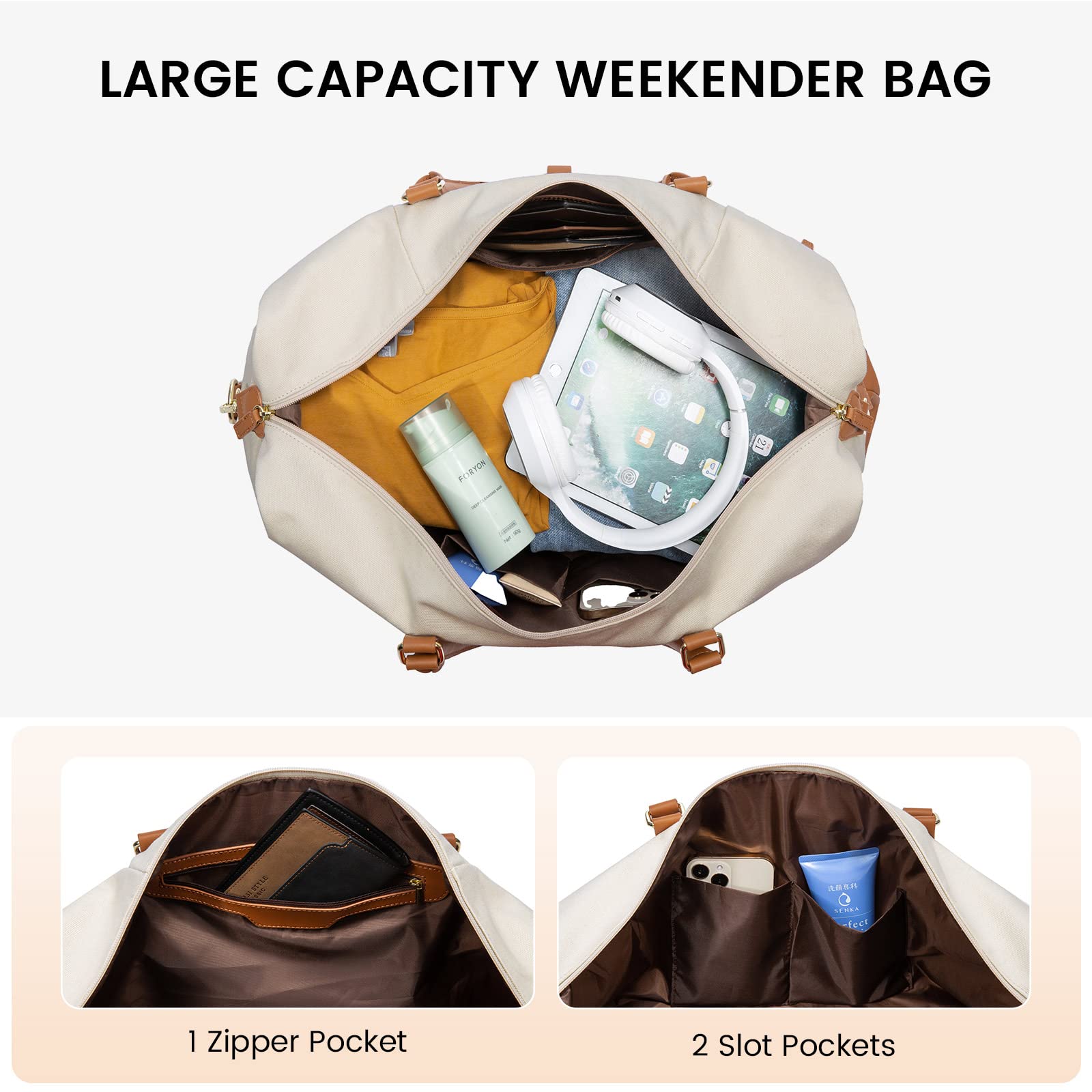 Stylish Canvas Weekender Bag for Women - Large Travel Duffle with Shoe Compartment & Toiletry Pouch - Perfect Carry-On Gym Bag for Weekend Getaways, Hospital Visits, Labor & Delivery | Ideal for Travel, Workouts & Overnight Trips