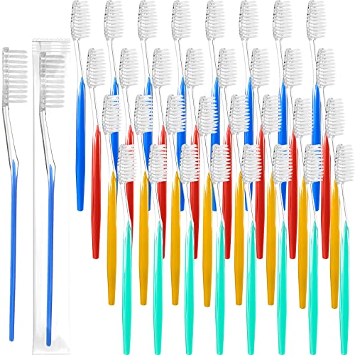 **Disposable Toothbrushes - 100 Pack Individually Wrapped Travel Toothbrushes with Medium Soft Bristles for Adults & Kids - 4 Colors - Perfect for Travel, Camping, Hotels, and Emergency Kits**