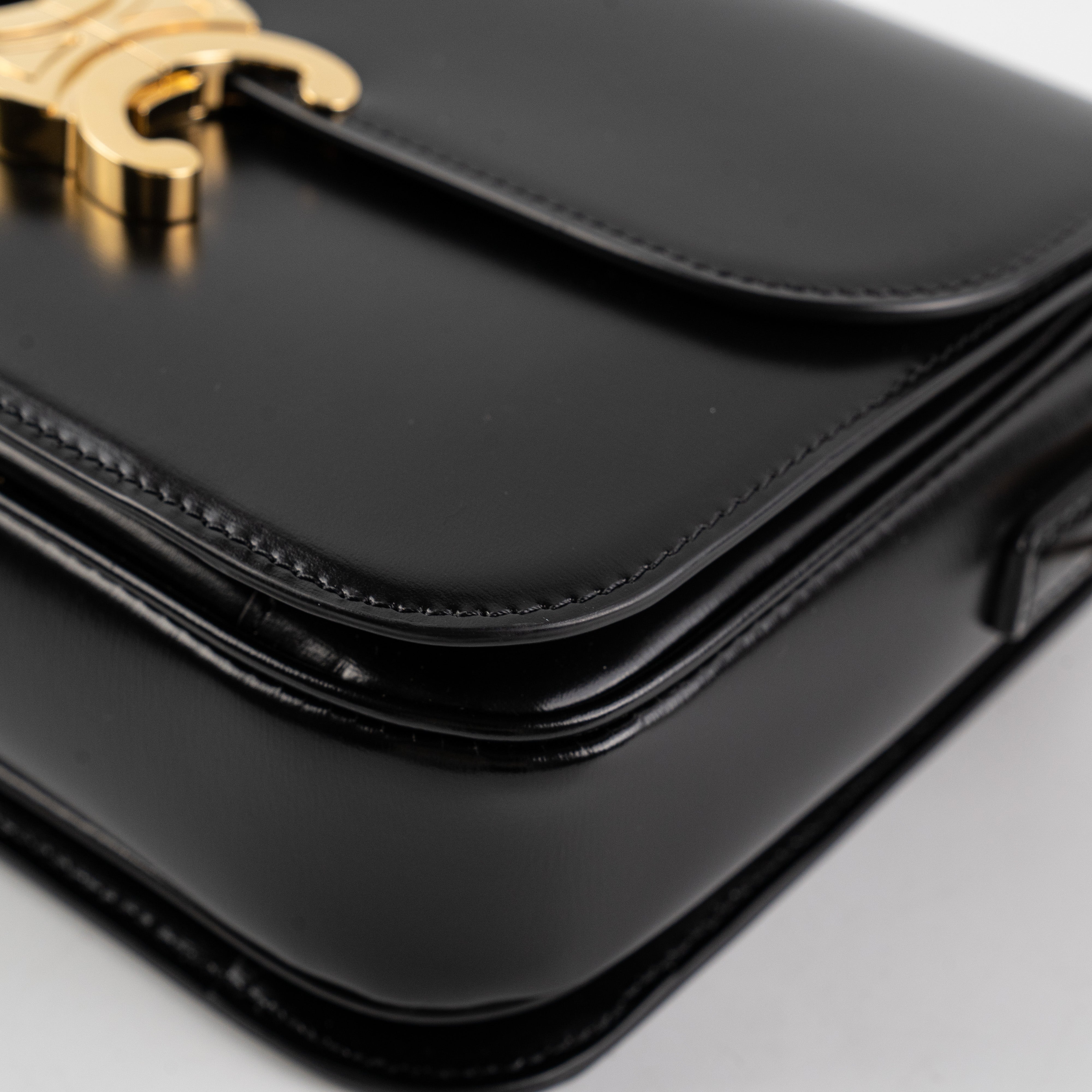 Celine Triomphe Medium Black Leather Crossbody Bag for Women | Luxury Designer Handbag for Everyday Use, Work & Evening Out