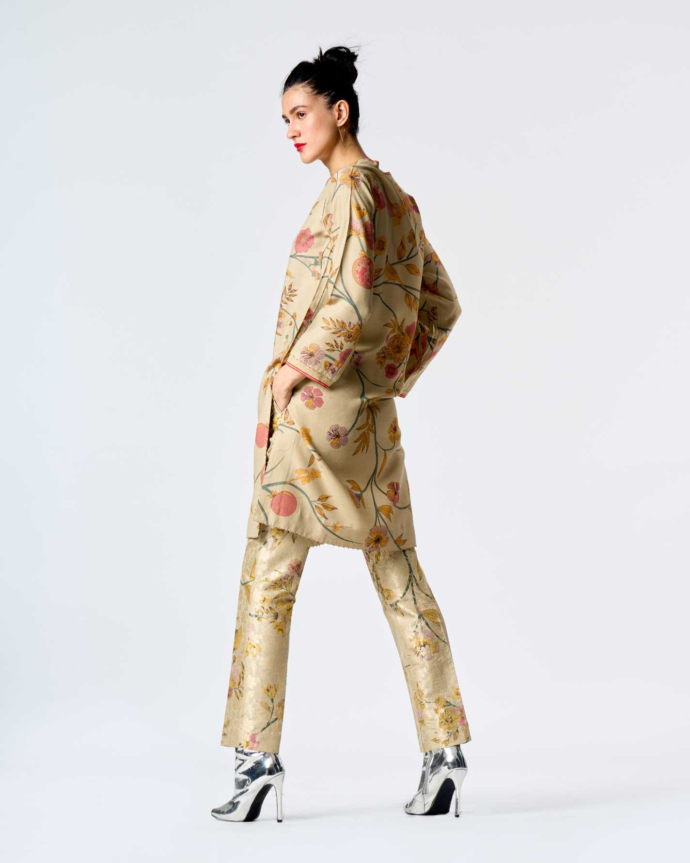 Elegant V Neck Kurta for Women - Premium Muga Satin Silk in Mint Green - Perfect for Festivals, Weddings & Special Occasions