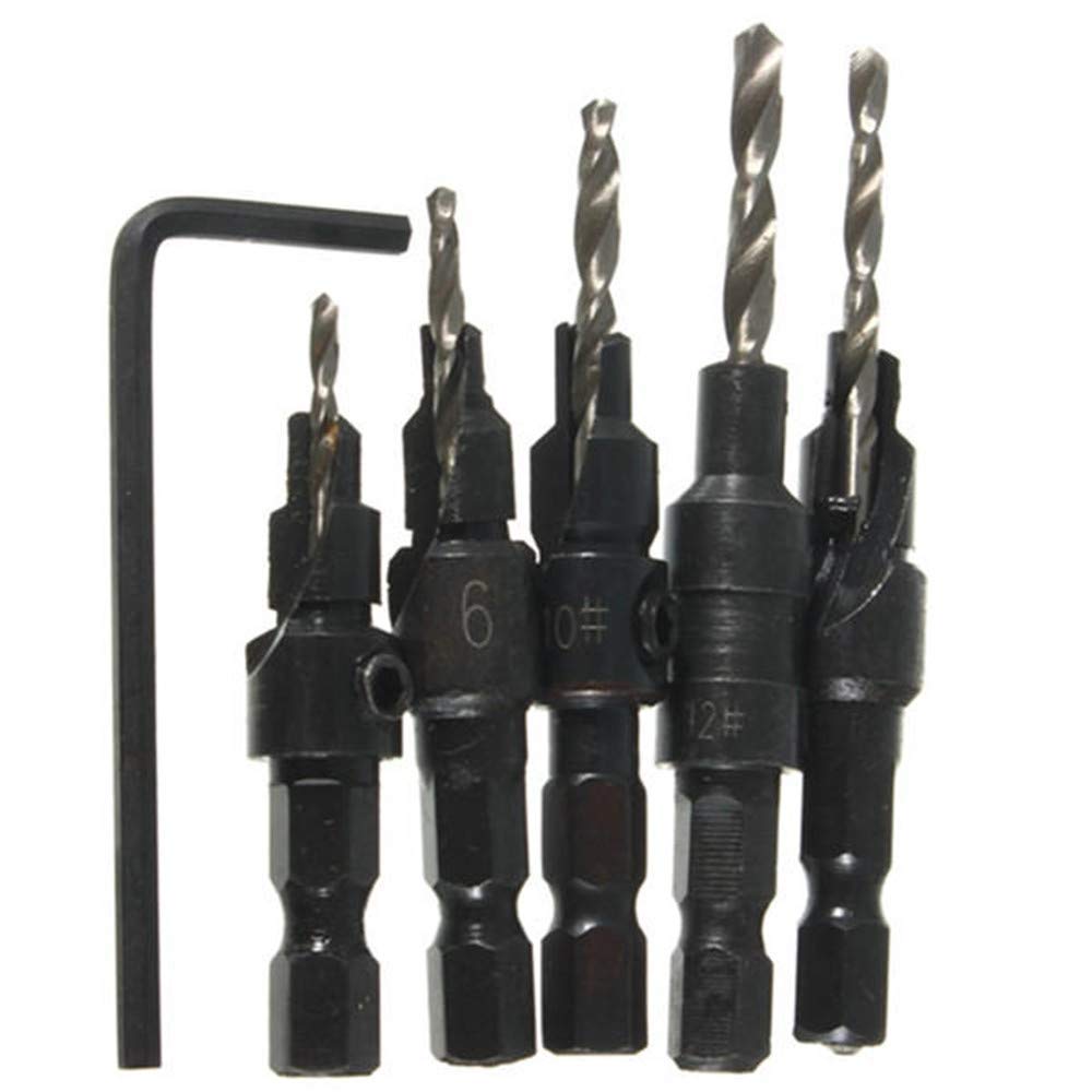 5PCS HSS Countersink Drill Bit Set - Hex Shank Woodworking Screw Reamer Tools for Metal, Wood & Plastic - Perfect for DIY Projects & Professional Use