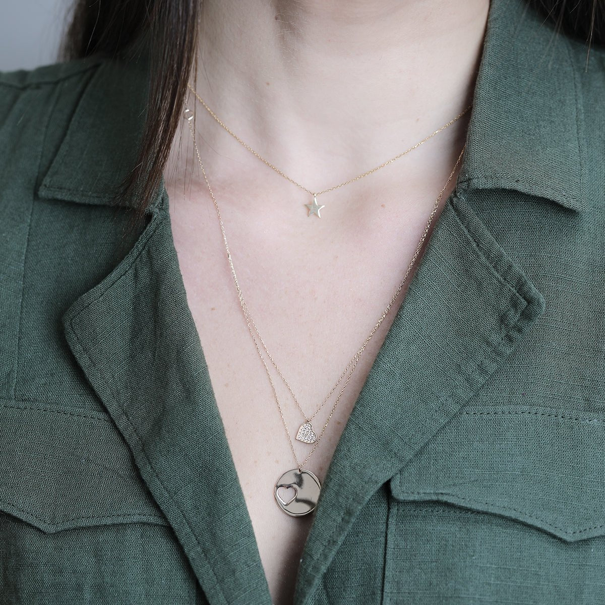 14K Yellow Gold Sapphire Pave Heart Necklace - Elegant Cutout Design for Women, Perfect for Valentine's Day, Anniversary & Romantic Gifts