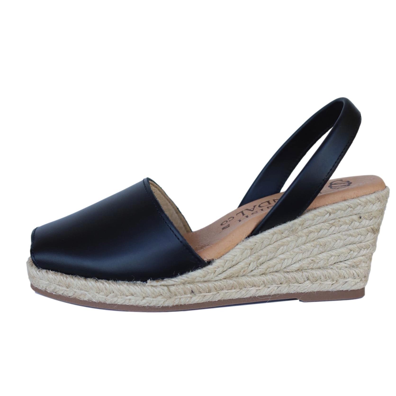 Women's Soft Leather Peep Toe Espadrille Wedge Sandals - Comfortable Summer Slip-On Shoes for Casual Outings, Beach Vacations & Date Nights