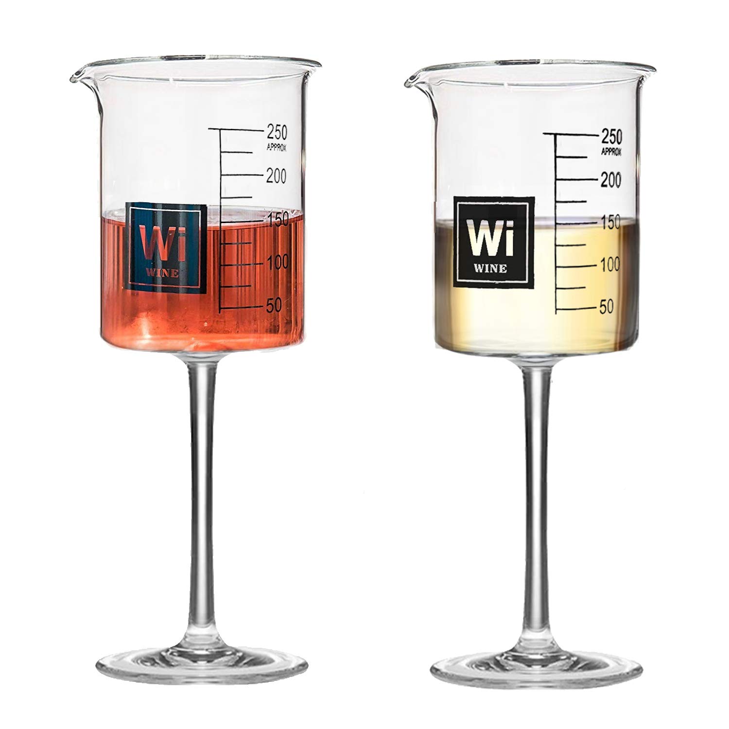 Set of 2 Clear Glass Laboratory Beaker Wine Glasses - 8oz Capacity - Perfect for Science Themed Parties, Chemistry Experiments & Unique Drinking Glasses