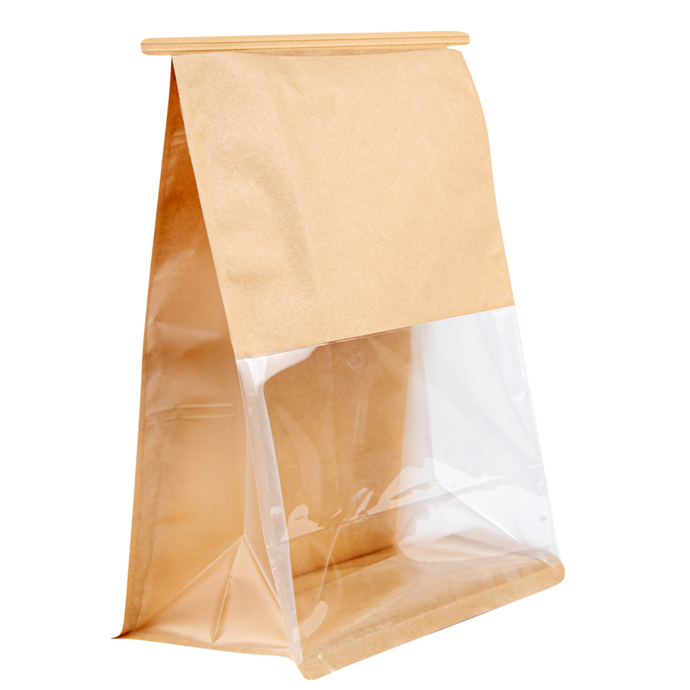 Premium Kraft Cotton Paper Tin Tie Bags with Clear Window - 8.75