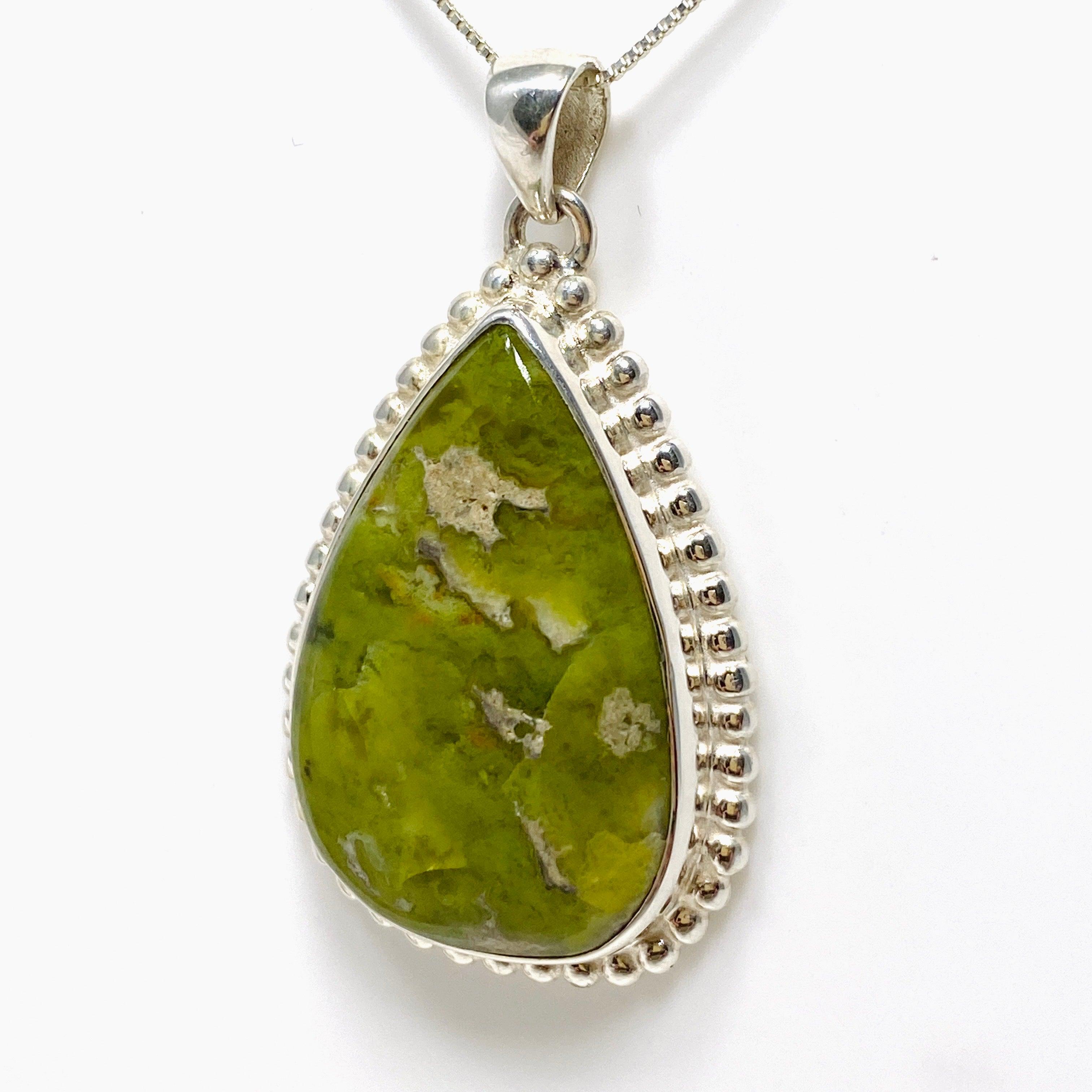 Natural Green Opal Teardrop Pendant from Madagascar - Handcrafted Sterling Silver Jewelry KPGJ4545 | Perfect for Gift Giving, Special Occasions & Boho Fashion