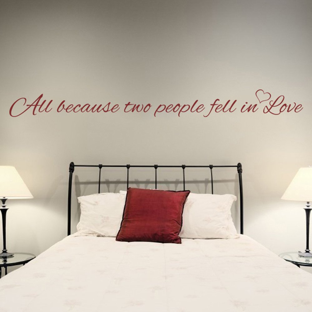 GECKOO Custom Wedding Decor Wall Decal - 'All Because Two People Fell in Love' Quote Sticker for Bedroom, Nursery & Kids Room - Medium Size Headboard Art Mural - Perfect for Romantic Home Decor & Nursery Wall Design