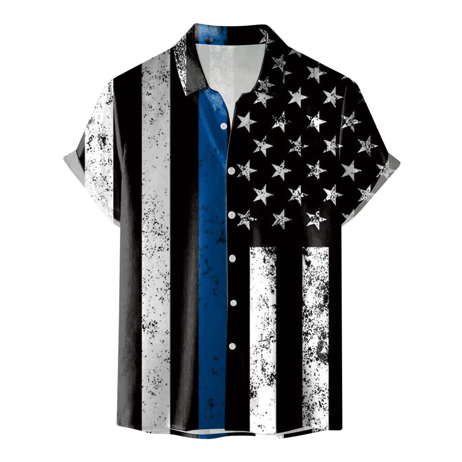 4th of July Patriotic Hawaiian Shirts for Men - American Flag Star & Stripes Short Sleeve Button Down Shirts - Perfect for Independence Day BBQ, Beach Party & Summer Vacation