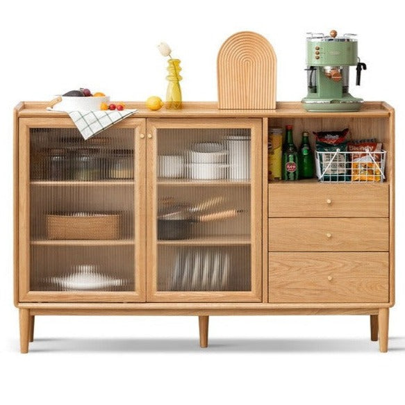 Premium Solid Wood Sideboard with Sliding Doors - Oak, Ash, Black Walnut & Cherry Options - Perfect for Dining Room Storage & Living Room Organization