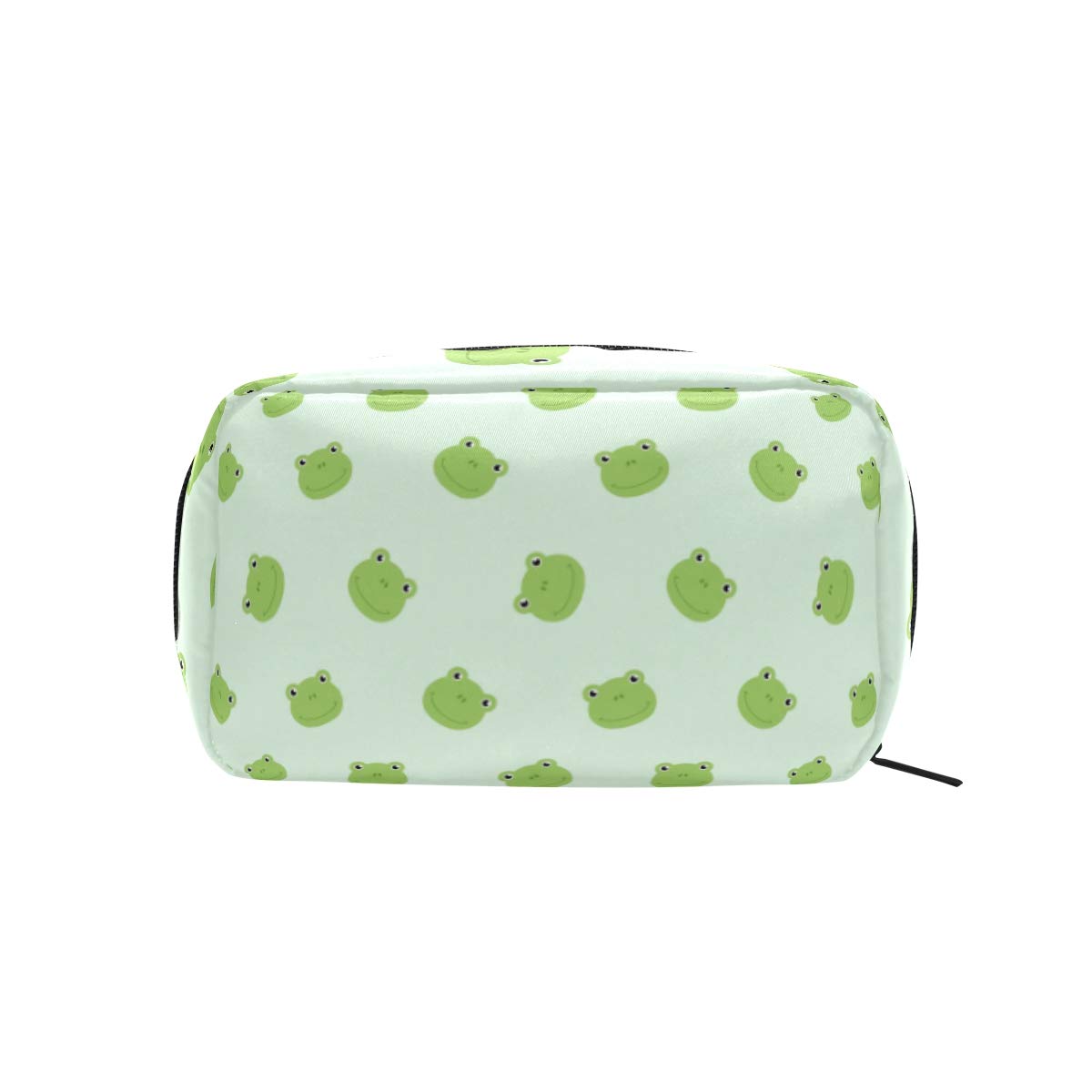 Green Frog Pattern Cosmetic Makeup Bag - Portable Travel Train Case & Toiletry Organizer - Multifunctional Storage for Makeup Brushes, Skincare & Jewelry - Perfect for Travel, Gym & Daily Use