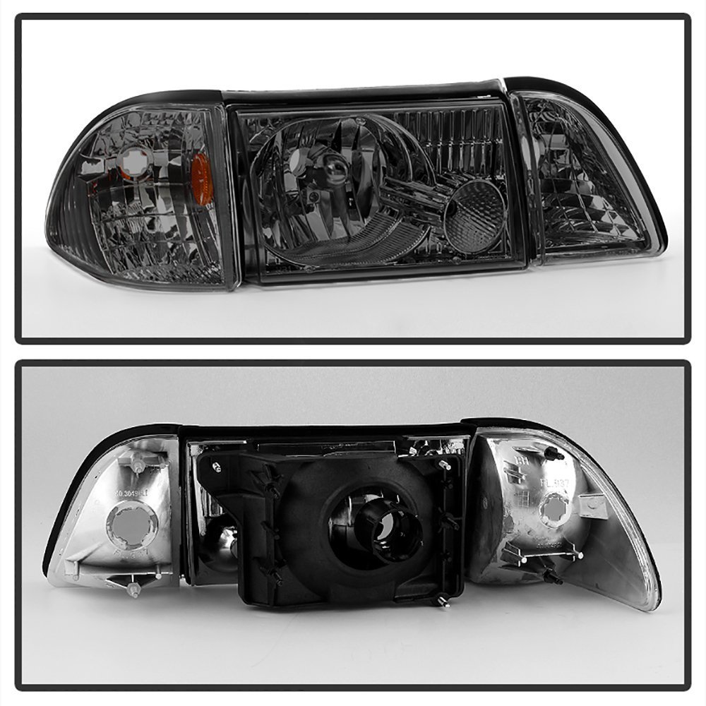 Jdragon Smoke Tinted Headlights & Corner Lamps Compatible with Ford Mustang 1987-1993 GT LX SVT - Upgrade Lighting for Night Driving & Car Shows