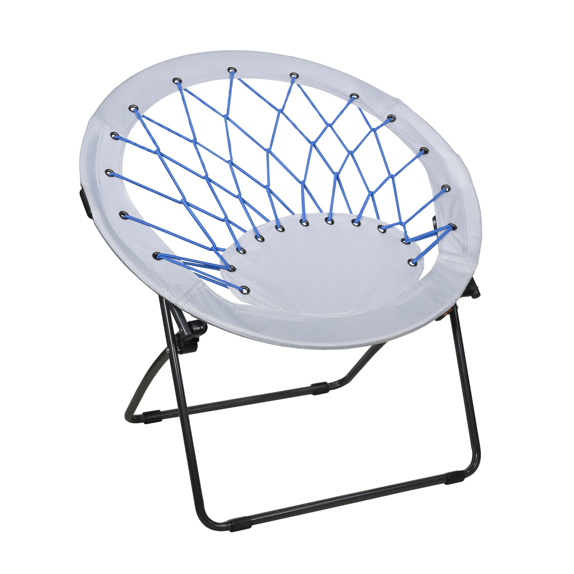 Zenithen Folding Bungee Chair - Round Metal Frame Dish Saucer Chair for Indoor & Outdoor Use - Perfect for Bedroom, Dorm, Camping, Movies & Relaxation - Cobalt Blue (1-Pack) | Great for Patio Lounging, Backyard Gatherings & Small Space Living