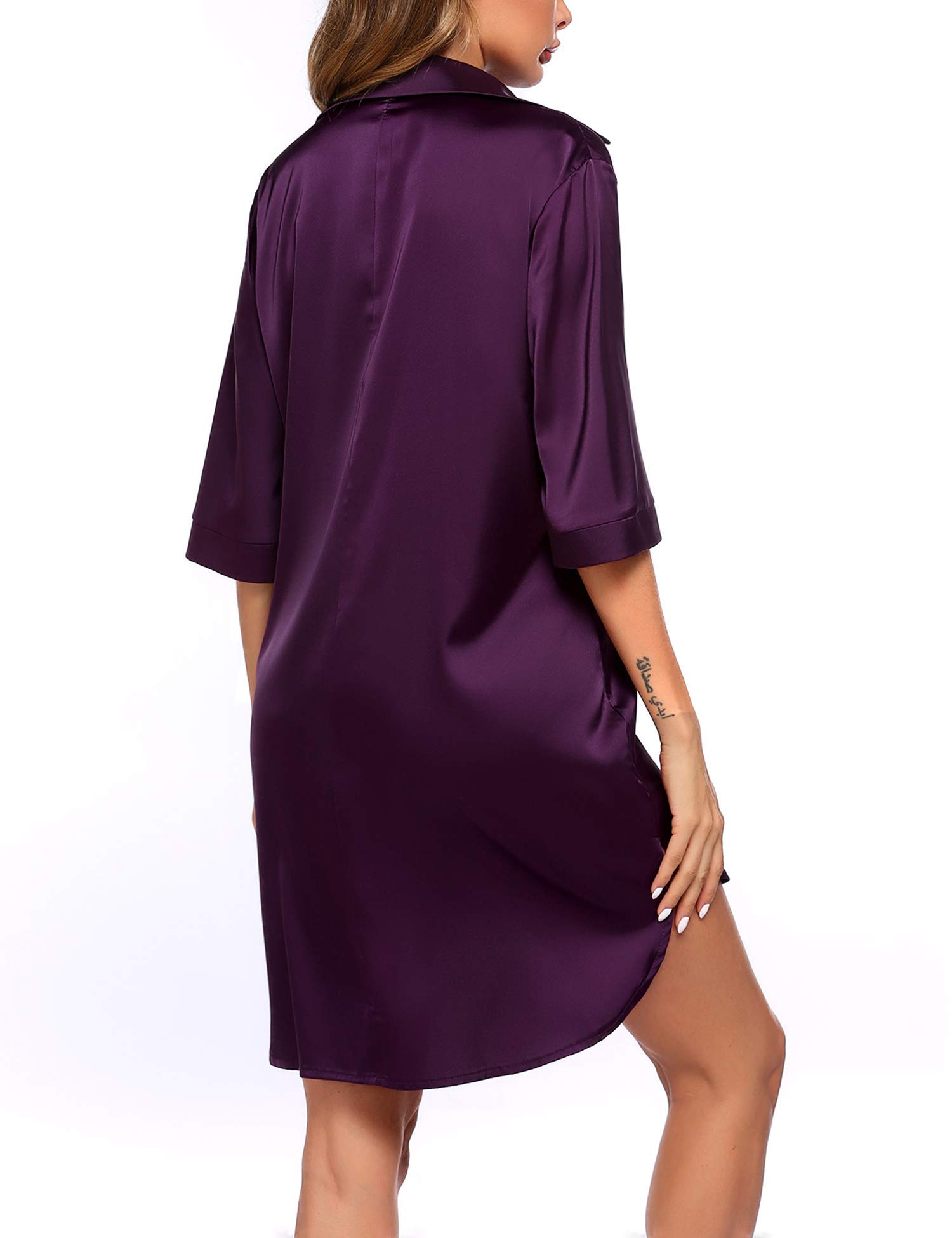 Ekouaer Women's Satin Nightgown - 3/4 Sleeve V-Neck Sleepwear Nightshirt for Women S-XXL | Soft & Comfortable Pajama Dress for Lounge, Sleep & Relaxation at Home