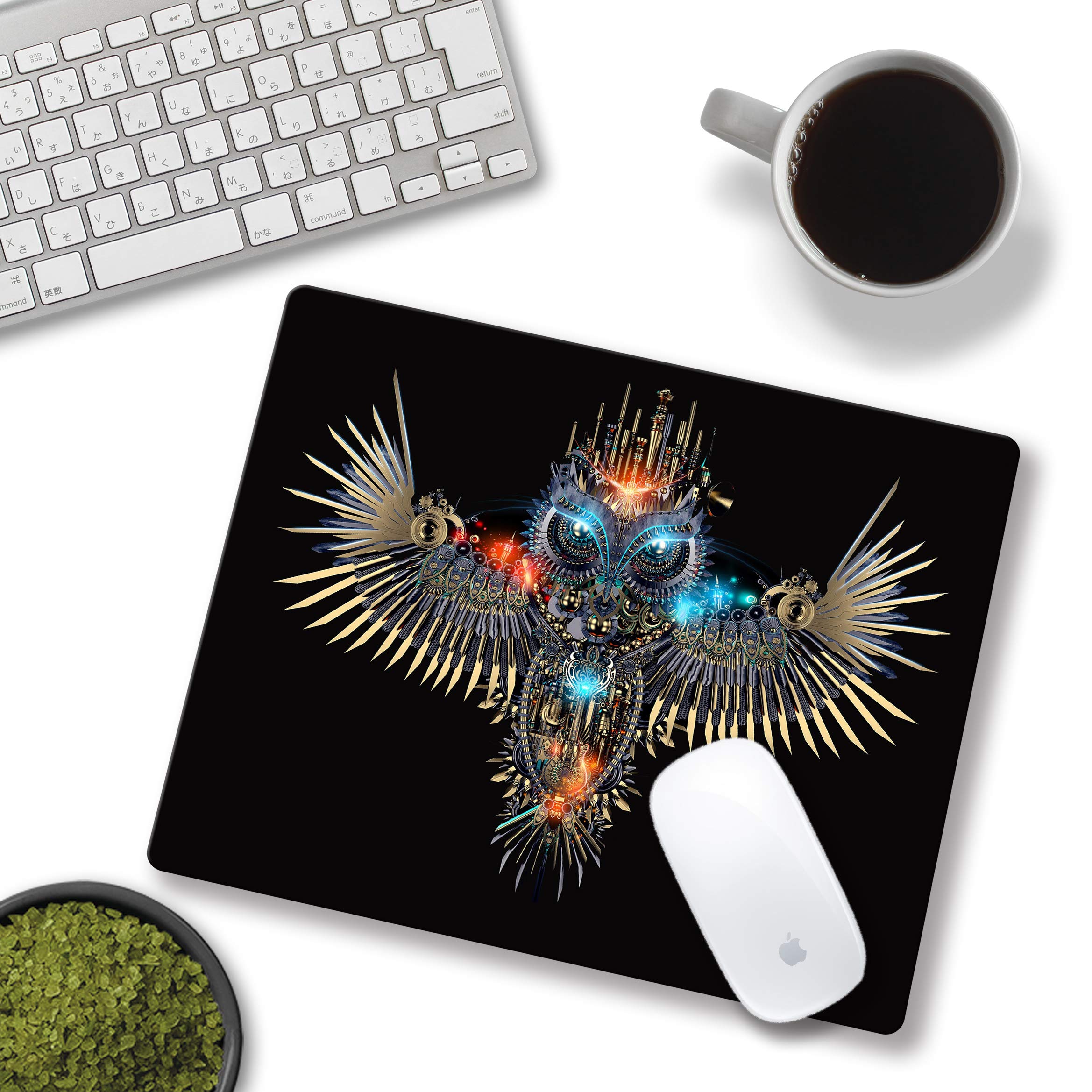 Personalized Mechanical Owl Design Small Non-Slip Rubber Mouse Pad for Computer & Office Use - Perfect for Gaming, Work, and Home Office Setup