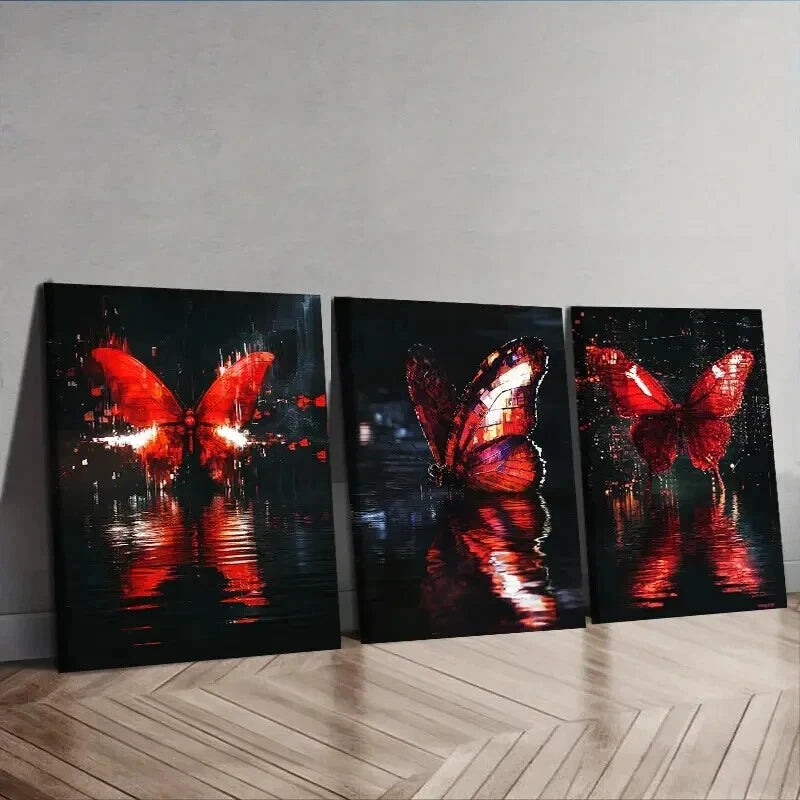 Butterfly Themed Wall Art Set - 3 Piece Framed Canvas Prints 50x70cm | High Quality Australian Made | Ready to Hang | Perfect for Living Room, Bedroom & Office Decor