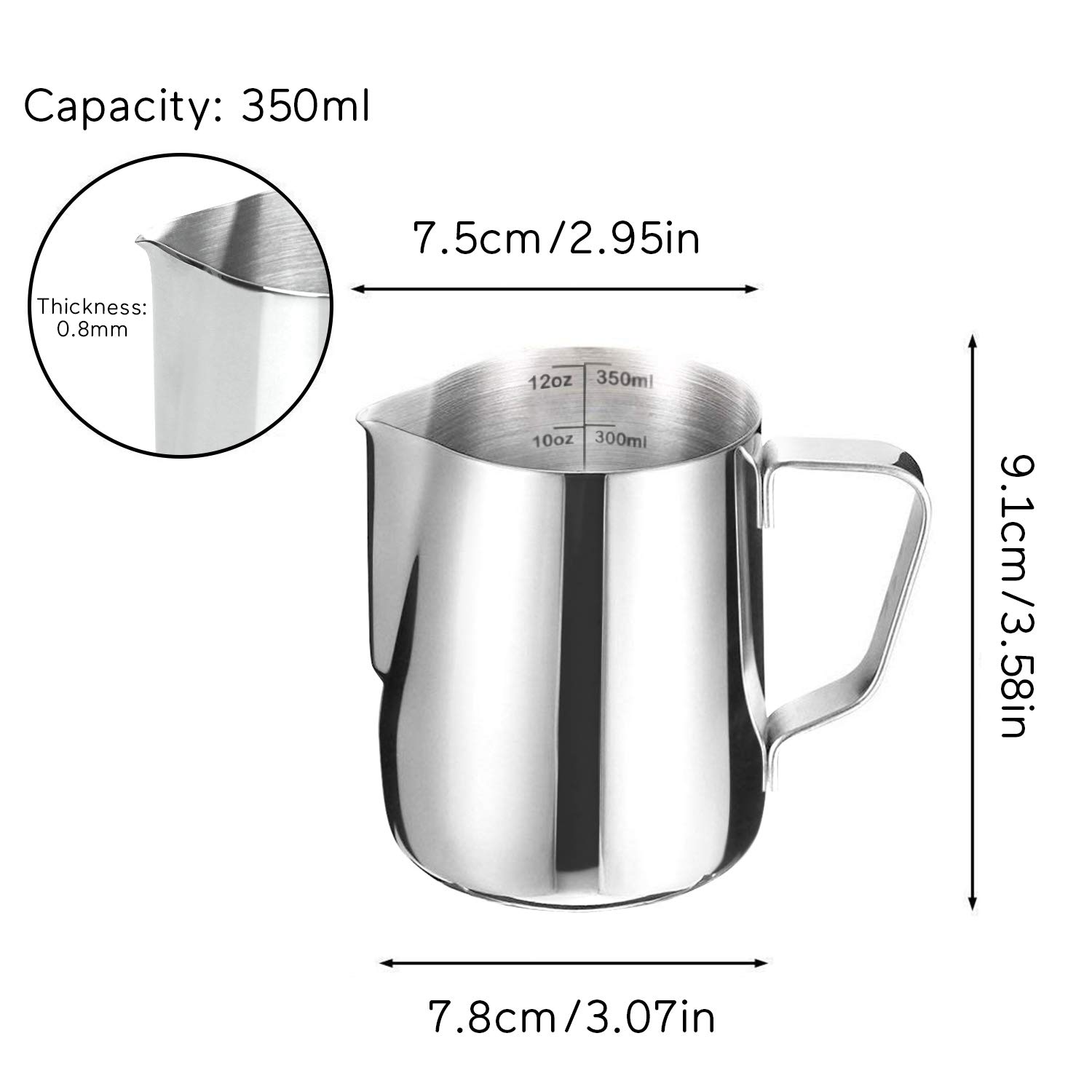 HOFASON 12oz (350ml) Stainless Steel Milk Frothing Pitcher - Professional Cappuccino & Latte Art Pouring Jug, Espresso Creamer Cup for Baristas & Coffee Lovers - Perfect for Home & Café Use