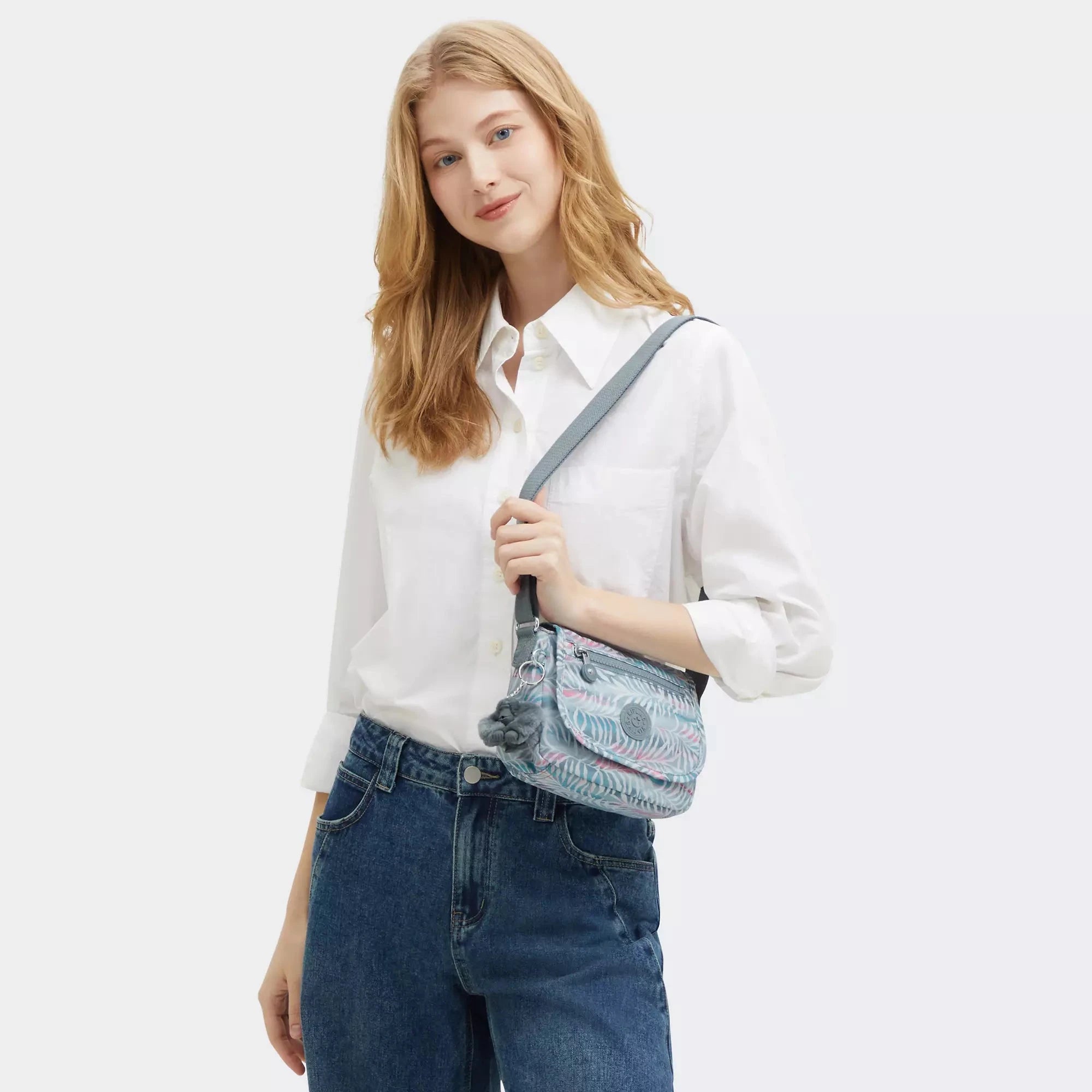 Kipling Sabian Printed Crossbody Mini Bag - Lightweight Vegan Leather Palm Tree Leaves Design - Perfect for Travel, Shopping & Everyday Use
