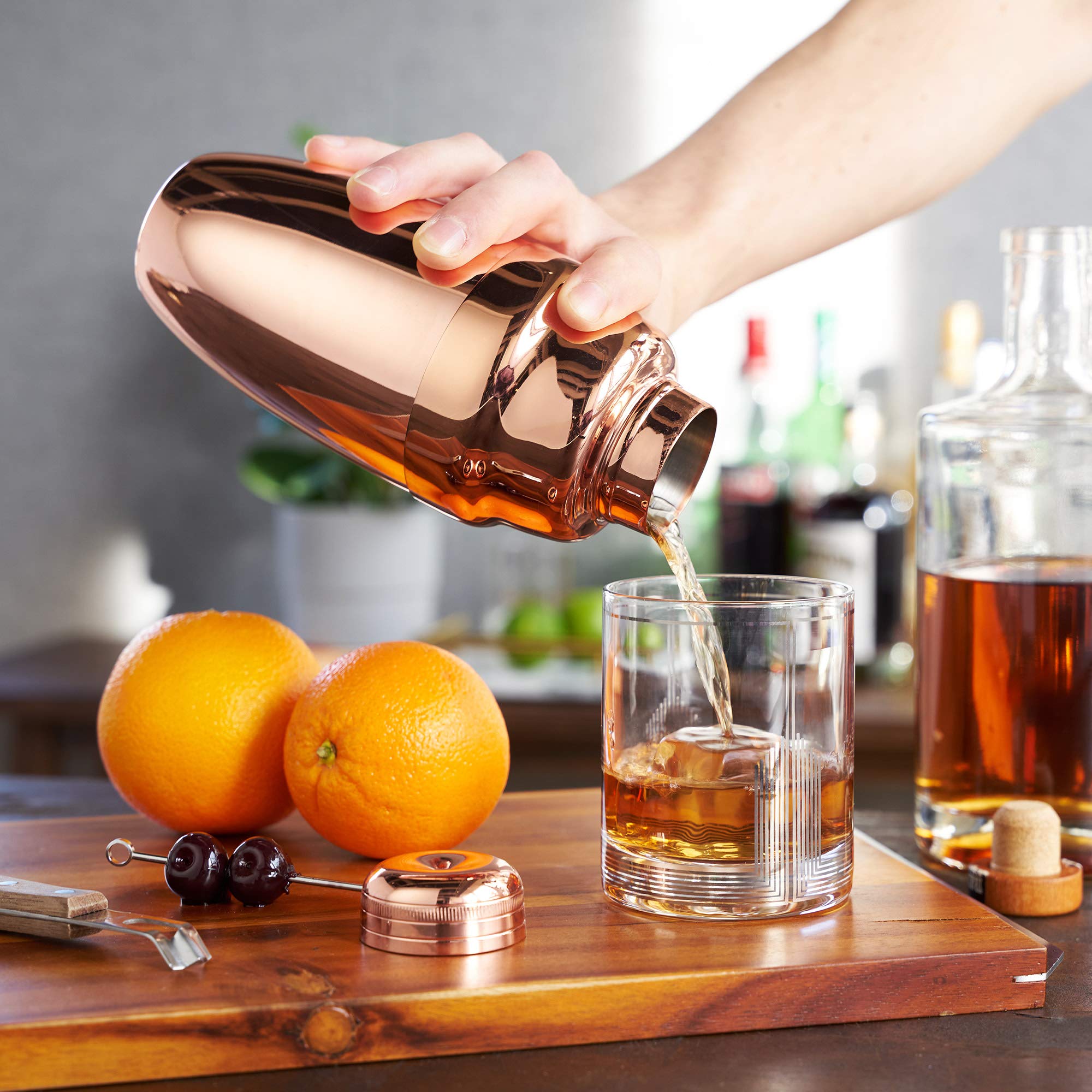 Premium Copper Cocktail Shaker Set - 16.5 oz Professional Stainless Steel Drink Mixer with Bar Strainer for Martini & Margarita | Bar Tools for Home Bartending, Parties & Mixology | Polished Copper Finish