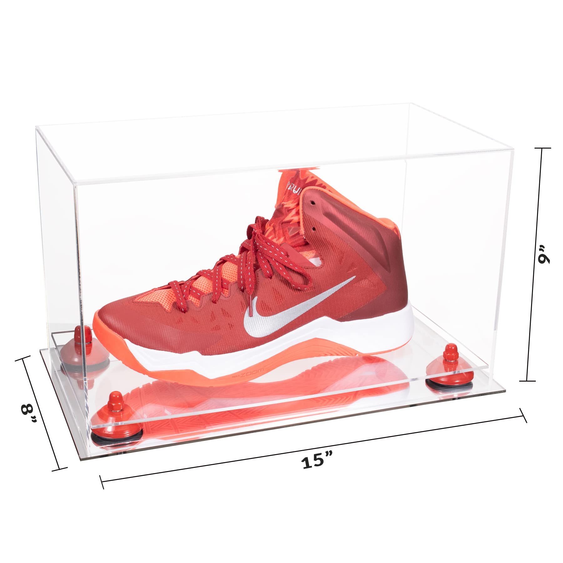 Clear Acrylic Large Shoe Display Case with Red Risers & Mirror Base - Perfect for Basketball Shoes, Soccer Cleats & Football Cleats (V11/A013) | Ideal for Sneaker Collection, Sports Memorabilia Display & Home Decor