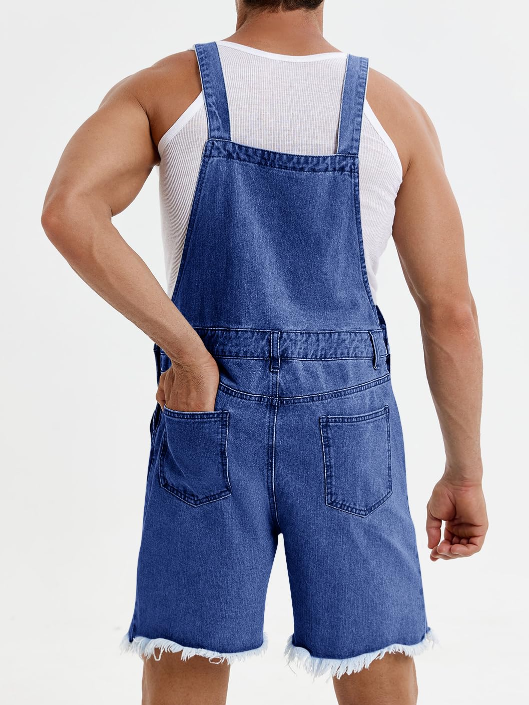 Runcati Men's Denim Shorts Bib Overalls - Loose Fit Jean Romper with Button Pockets | Casual Summer Jumpsuit for Outdoor Activities, BBQ Parties & Streetwear Fashion