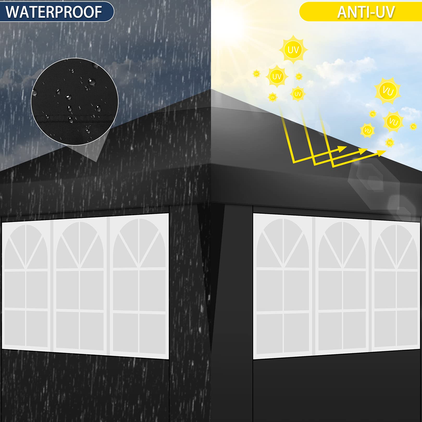 COBIZI 10x20 Pop Up Canopy Tent with 6 Sidewalls - Waterproof Instant Shelter for Outdoor Events, Camping, Parties & Commercial Use - Portable Gazebo for Backyard, Beach, Picnic & Tailgating - Easy Setup Black Event Tent
