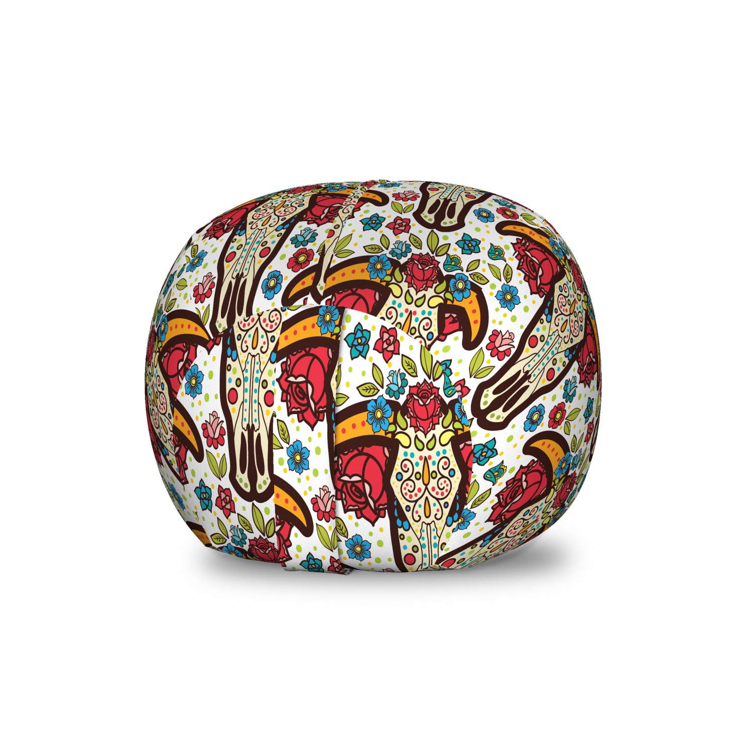 Ambesonne Ethnic Storage Toy Bag Chair - Mexican Folkloric Sugar Skull with Floral Design, Bohemian Stuffed Animal Organizer, Washable Multicolor Small Bag for Kids' Room, Nursery Decor & Playroom Storage