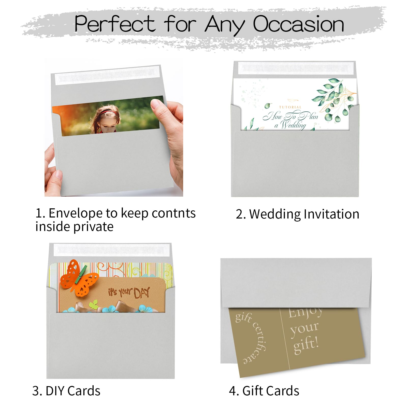 50 Pack 5x7 Envelopes - A7 Size Gray Self Seal Invitation Envelopes, Printable for Wedding, Baby Shower, Greeting Cards & Business Mail - Perfect for Special Occasions & Professional Correspondence