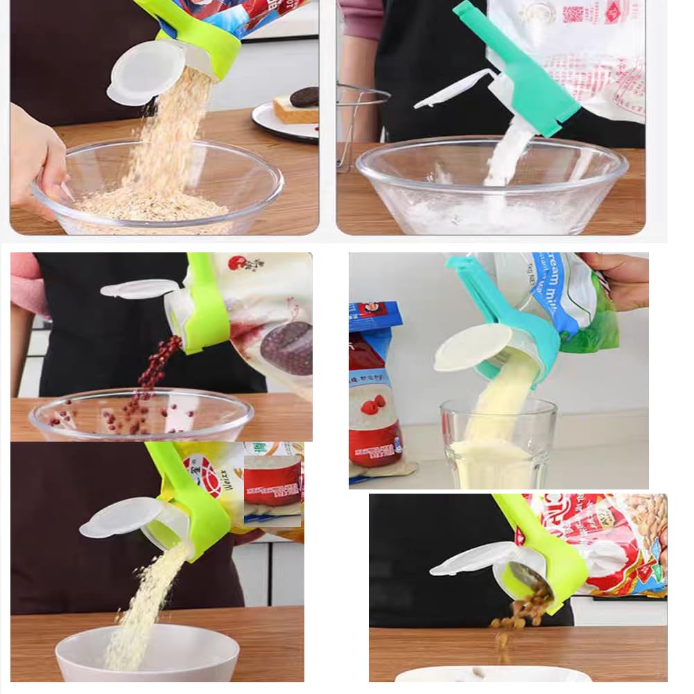 4Pcs Reusable Food Bag Clips with Pour Spouts - Plastic Bag Sealing Clips for Snacks, Chips, Cereal & Dry Goods - Airtight Kitchen Storage Solution (White)