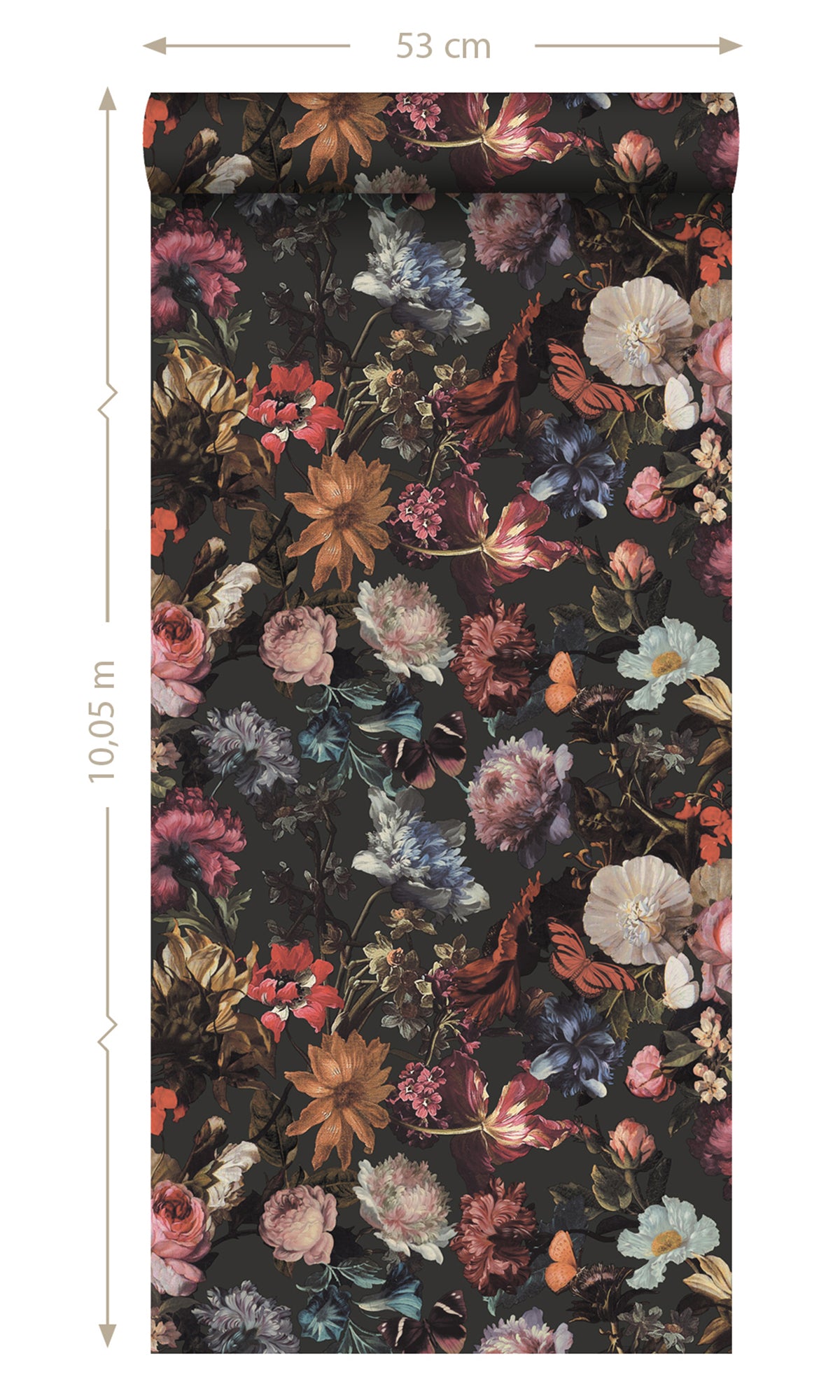 Dark Gray Paradise Flowers Wallpaper R9393 - Peel and Stick Removable Wallpaper for Bedroom, Living Room, Nursery Decor | Waterproof Self-Adhesive Wallpaper