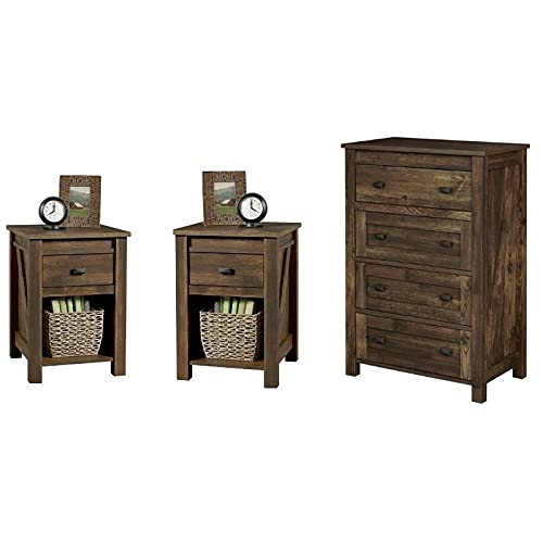 Home Square 3-Piece Bedroom Set with Dresser & 2 Nightstands in Rustic Finish - Perfect for Master Bedroom, Guest Room & Apartment Decor