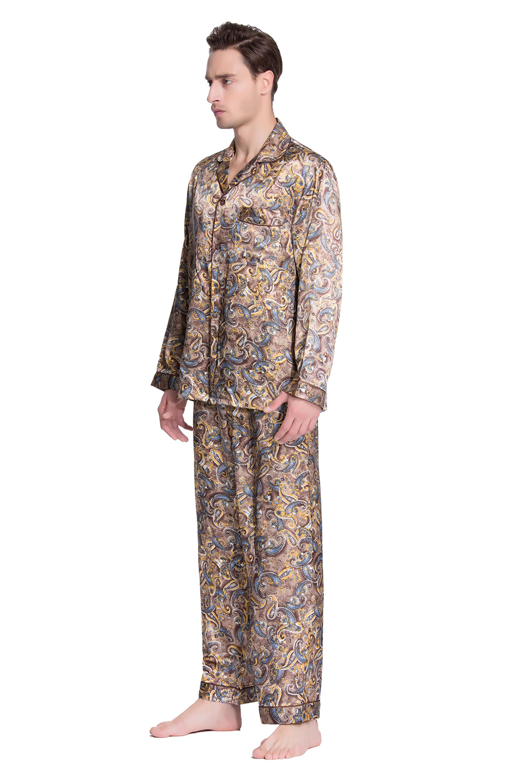 Lavenderi Men's Long Sleeve Silk Satin Pajama Set - Soft & Luxurious Sleepwear for Relaxation & Lounging at Home | Perfect for Gifts, Spa Days & Cozy Evenings