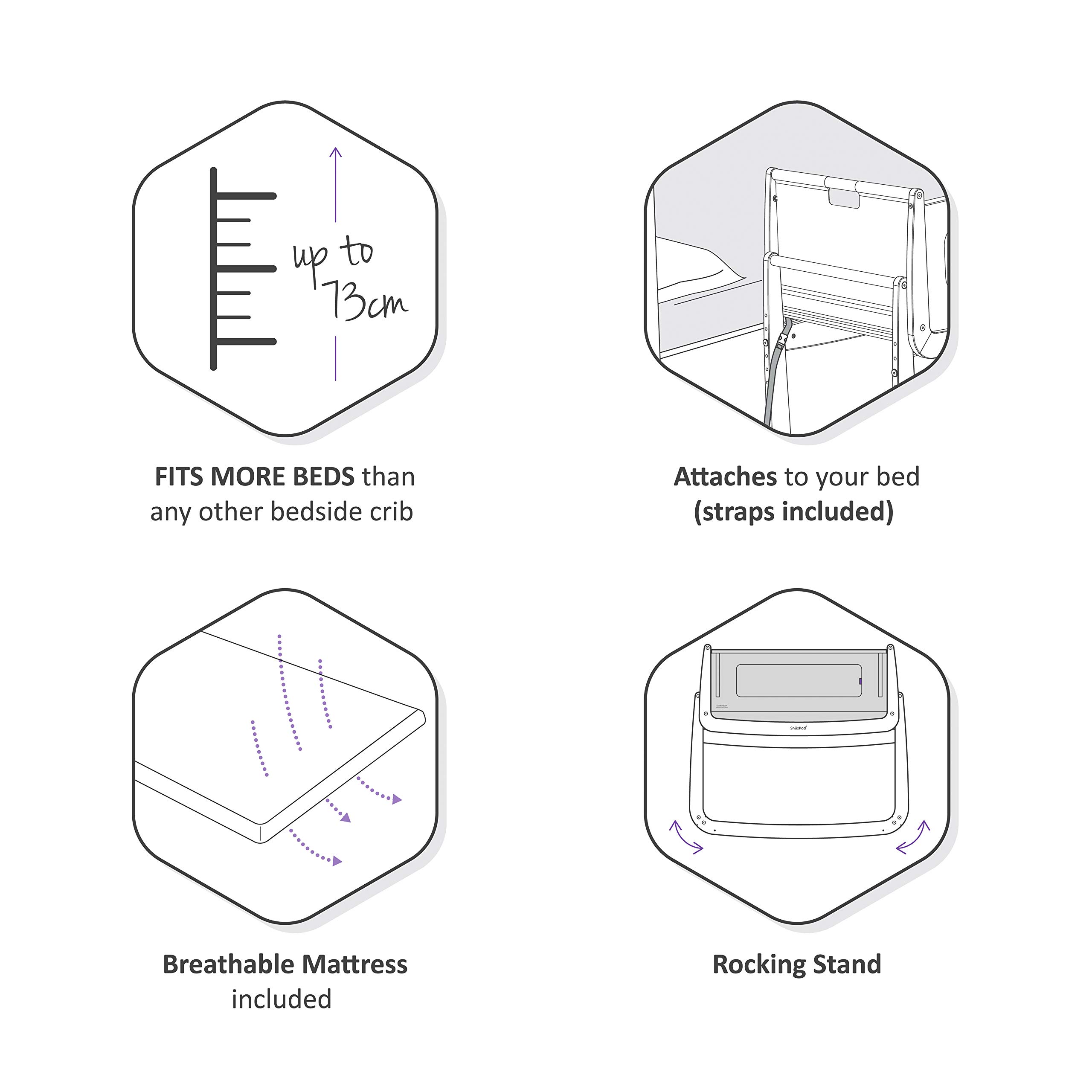 SnuzPod 4 Rocking Baby Bassinet Bedside Sleeper - Lightweight Portable Crib with 3D Breathable Mattress, 6 Height Adjustments & Comfort Incline Mode - Perfect for Nursery, Bedside Co-Sleeping & Travel