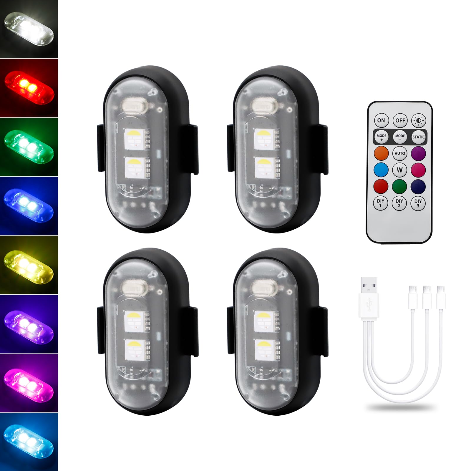 LECART 4 Pack Magnetic LED Strobe Lights with Remote Control - 8 Color Wireless Anti-Collision Warning Lights, Rechargeable Emergency Flashing Lights for Cars, Motorcycles, Bikes, Drones & Scooters - Perfect for Night Riding, Roadside Emergencies and Vehicle Safety