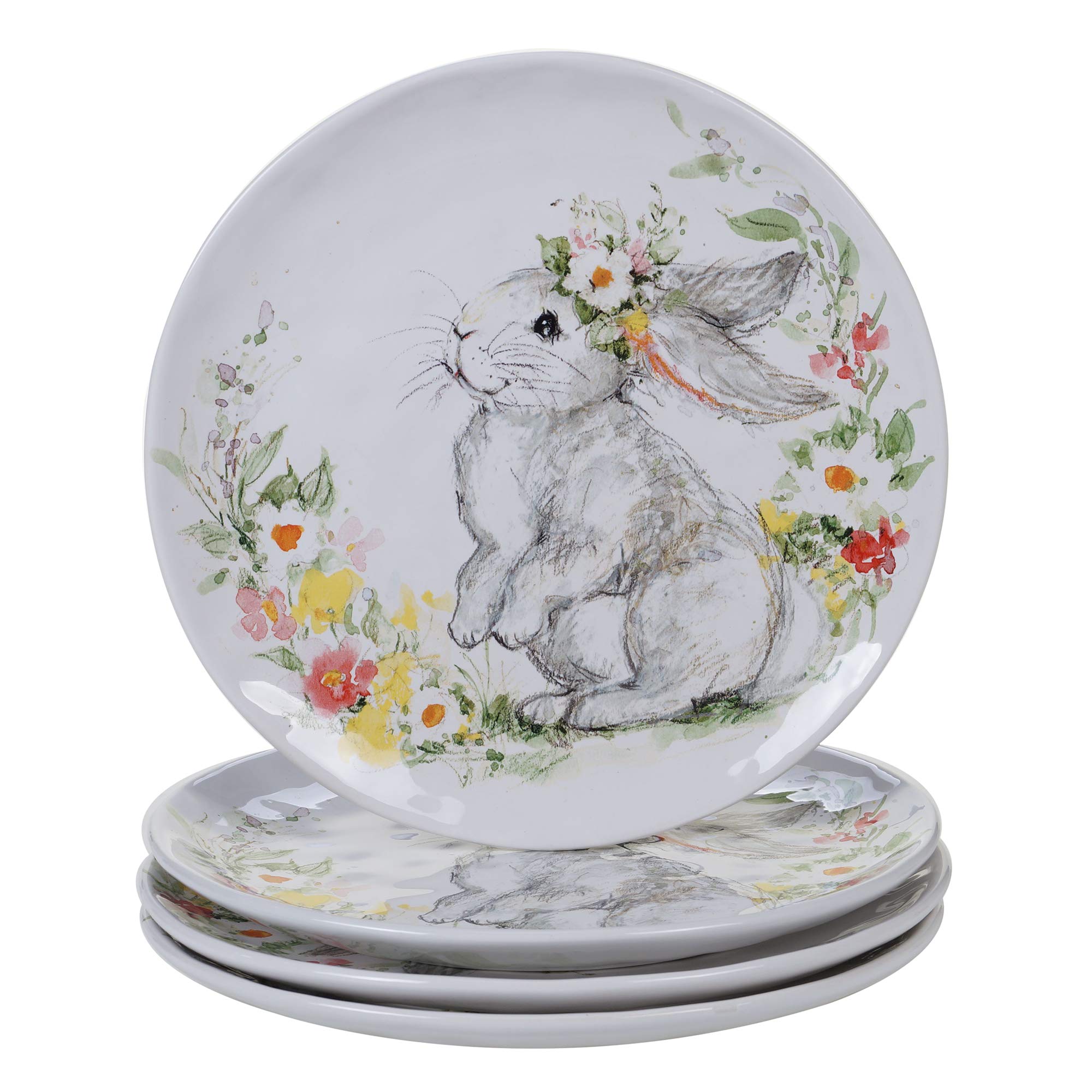 Certified International Sweet Bunny Dinner Plates - Set of 4, 11 Inch Multicolor Porcelain Plates for Easter, Spring Decor & Family Gatherings