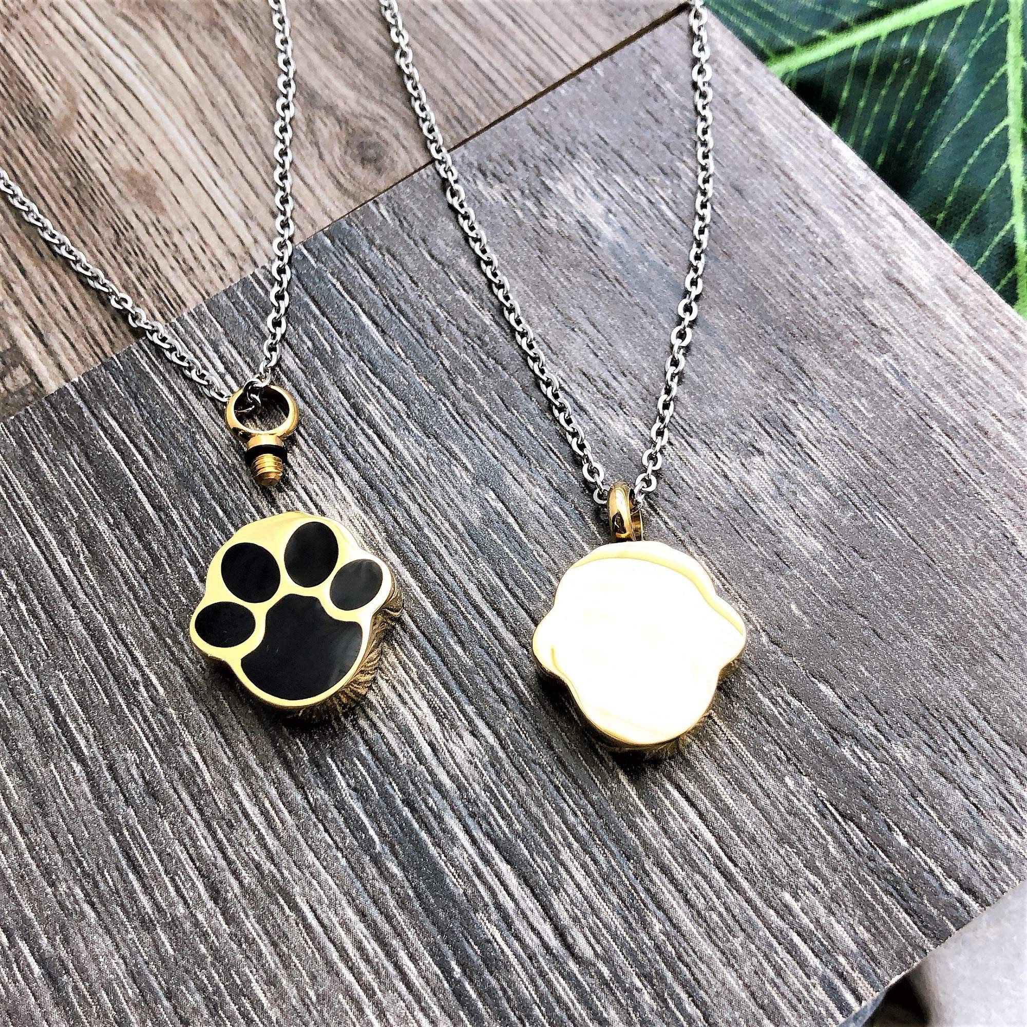 IN SELECT Gold Paw Locket Memorial Cremation Urn Necklace for Pet Ashes - Stainless Steel Keepsake Pendant with Silver Chain for Dogs & Cats - Perfect Pet Loss Memorial Jewelry for Grieving Pet Owners