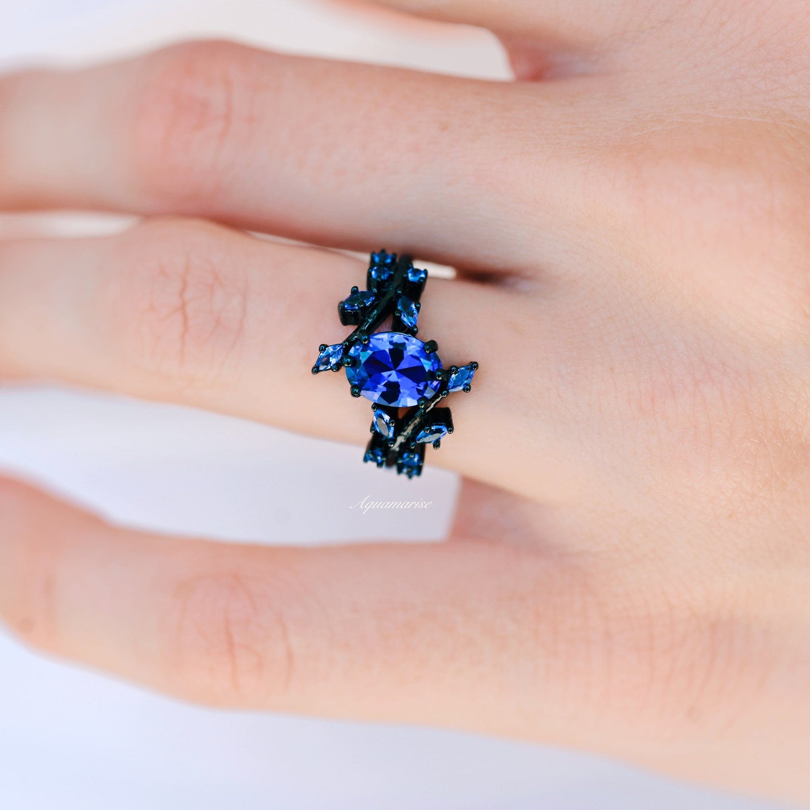 Cornflower Sapphire & Orion Nebula™ Matching Couple Rings – Elegant Wedding Bands for Him & Her – Perfect for Anniversaries, Engagements and Romantic Gifts