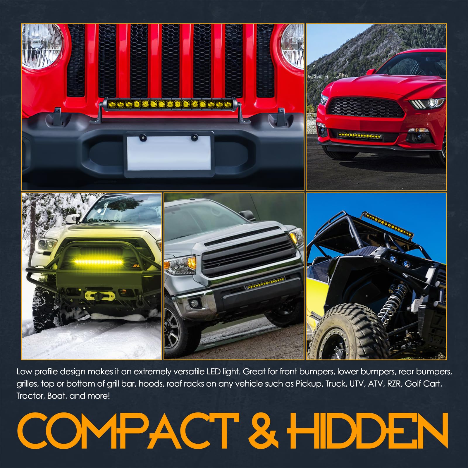 20 Inch Amber LED Light Bar with Wiring Harness - 75W Single Row Spot/Flood Combo Beam - Waterproof Off-Road Lighting Kit for SXS, Truck, ATV, UTV (Perfect for Night Driving, Work Sites & Off-Road Adventures)