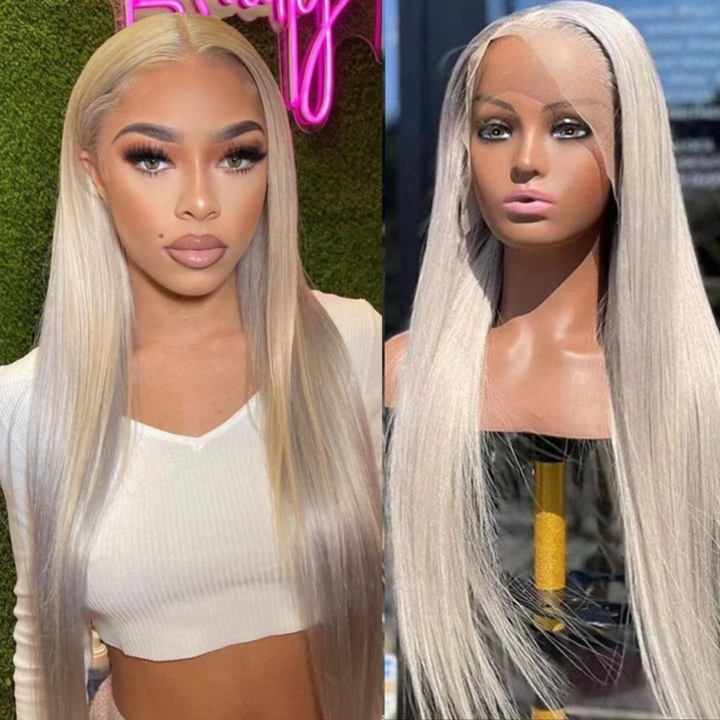 Ash Blonde 28 Inch Lace Front Wigs Human Hair Straight 180% Density 13X4 HD Transparent Pre Plucked UHD Lace Wig for Women - Natural Look, Daily Wear & Special Occasions