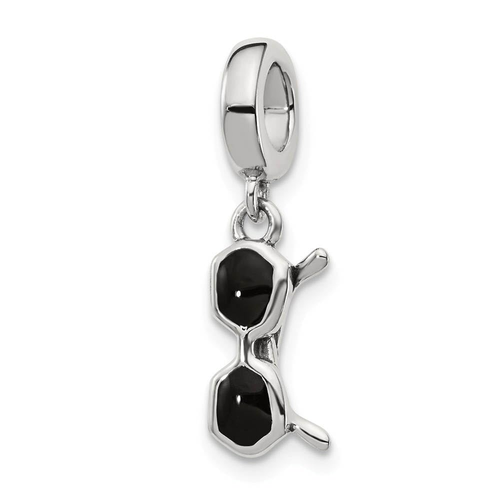 Elegant Black Bow Sterling Silver & Black Enamel Sunglasses Charm with Dangle Beads - Perfect for Jewelry Making, Sunglass Chains & Fashion Accessories