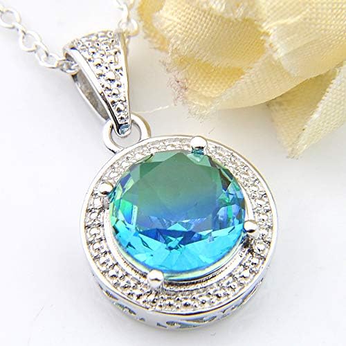 Newest Fire Round Blue Tourmaline Gemstone Silver Pendant Necklace for Women - Elegant Jewelry Gift for Birthday, Anniversary & Special Occasions
